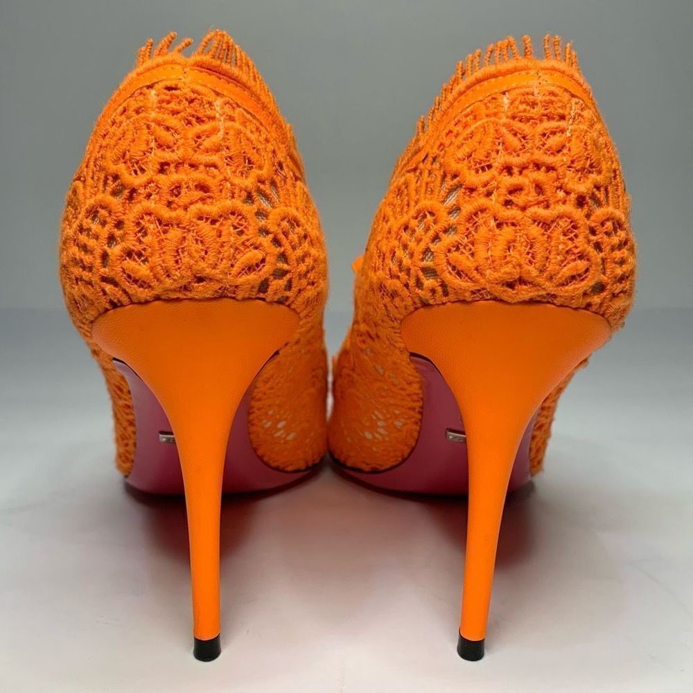 Gucci Virginia Lace Pumps Neon Orange EU 40 US 10 Mary Jane Lace Heels - Picture 6 of 11